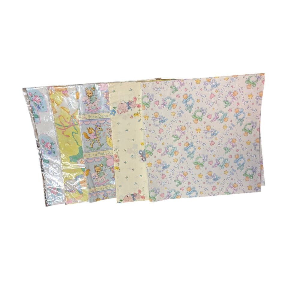 Vintage Baby Wrapping Paper Lot Hallmark Ambassador 1990s Sealed & Loose Sheets